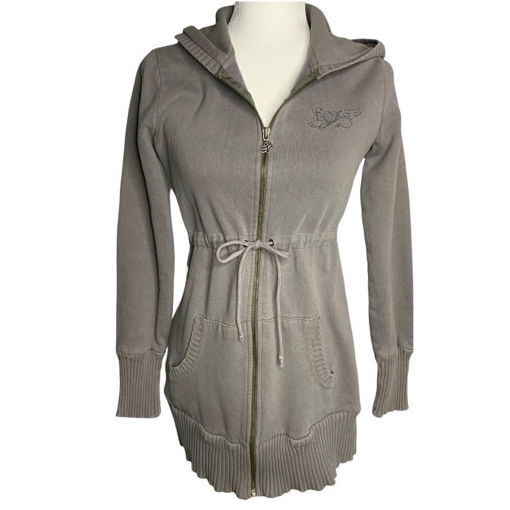 Fox Riders Hoodie Sweatshirt L Grey Full Zip Pocket Drawstring Waist Long Sleeve